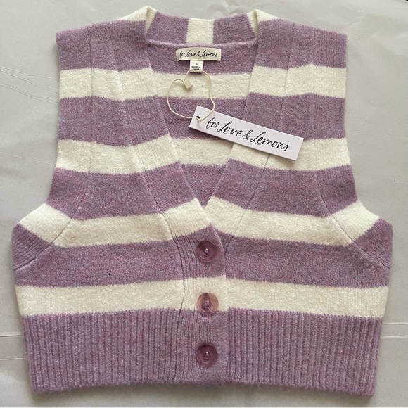For Love & Lemons Maud Cropped Sweater
Vest Purple White Striped Size: Small - Picture 8 of 8
